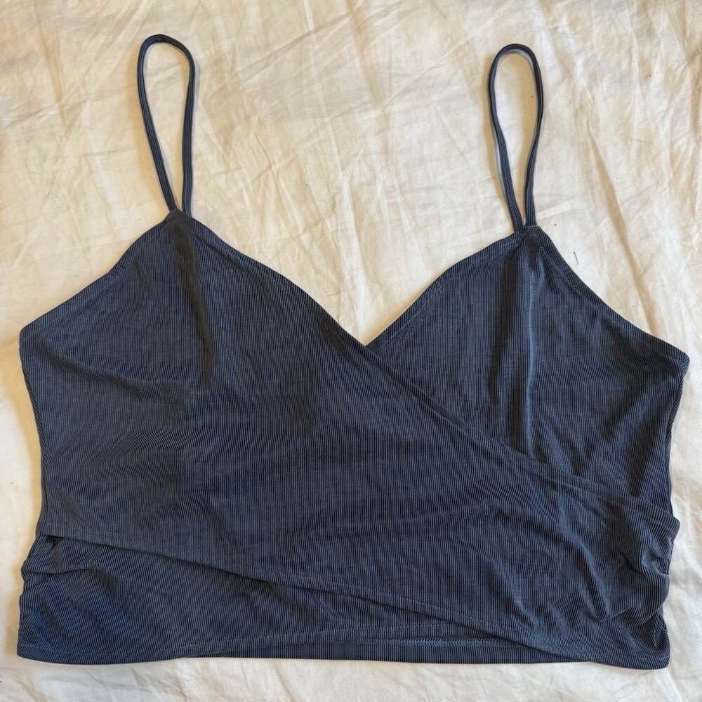 NWT Victorias Secret Faux Wrap Crop Top Rubbed Slate Gray Women’s Size L $35 New